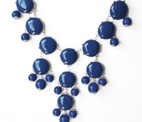 Nave Blue Necklace,Bib Statement bubble Necklace,Resin Necklace,Statement Necklace - Silver Chain