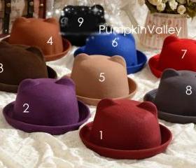 Black Lady cute wool blends cat's ear Autumn/winter warm hat